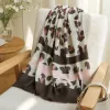 This leopard print pink striped scarf is a warm autumn and winter pure cotton knitted sweater that is fashionable and versatile for women details Picture